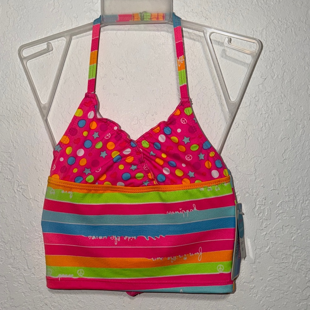 Candy Girl Colorful Polka‎ Dot and Stripe Bikini Swimsuit Halter Top
